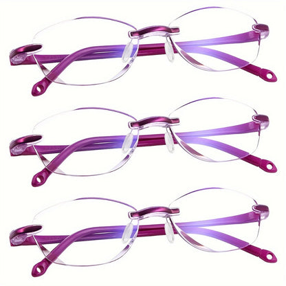 Reading Glasses – Three-Pair Rimless Metal Blue-Light Readers in Multiple Colors and Strengths
