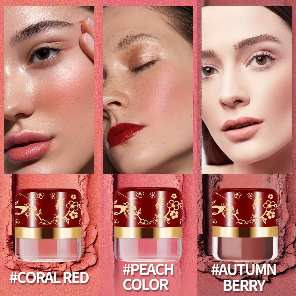 Powder Blush Set 3 Colors with Pearl Powder Rose Oil & Squalane Formula — Natural Glow Lightweight Buildable Cheek Color for All Skin Tones Easy Blend