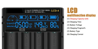 18650 Battery Charger with LCD Display, Universal Smart Charger for 3.7V & 1.2V Rechargeable Batteries