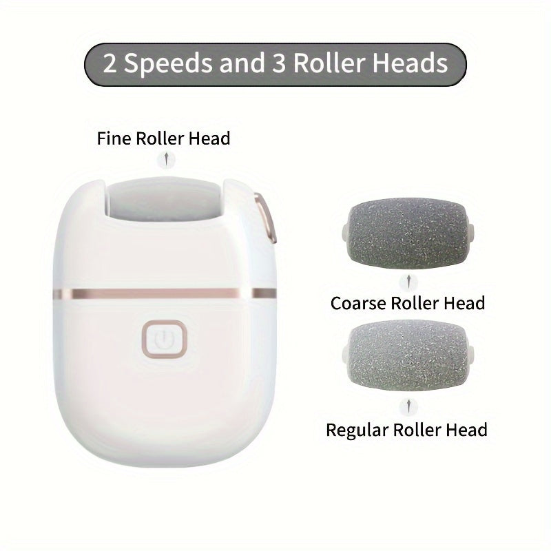 Rechargeable Electric Foot File with Two or Three Roller Heads in White Standard or Pink Upgraded Checkout