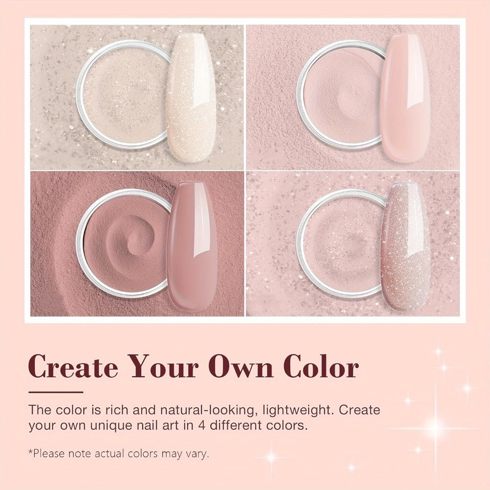 Dip Powder Nail Kit 4 Colors Glitter Nude Shades French Manicure Set with Base Coat Top Coat Activator No Lamp Needed Long Lasting Salon Quality Gift for Women
