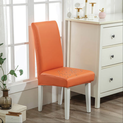 Chair Cover Set of 4 or 6 Stretch PU Leather Dining Slipcovers in Nine Available Color Choices