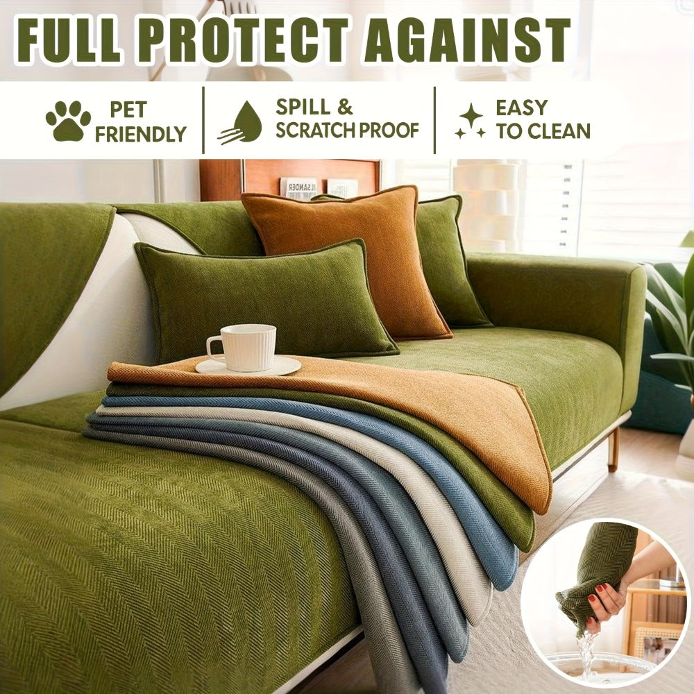Sofa Cover Ribbed Chenille Stretch Panels with Non-Slip Design for 1 to 4 Seats, Armrests or Cushions