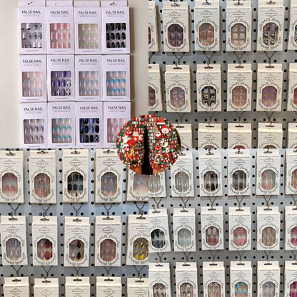 Press On Nails 216-Piece Nine-Set Random Mixed-Color Rhinestone Glossy Middle-Length Collection