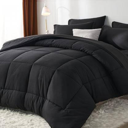 Comforter Set Soft Breathable Microfiber Bed in a Bag with Fitted Sheet Flat Sheet Pillowcases & Shams – All Season Fluffy Checkered Bedding Set Twin Full Queen King