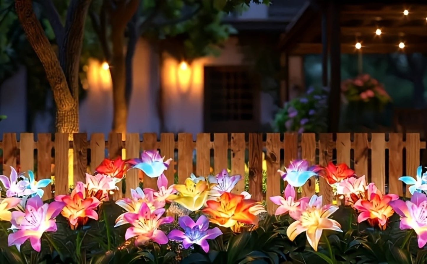 Solar Garden Light Blooming Lily Stakes with 7-Color LEDs and 2, 4 or 12-Pack Options for Outdoor Garden Decor