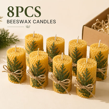 Beeswax Pillar Candles Hand Rolled with Honeycomb Texture – 100% Pure Beeswax, 12+ Hour Burn, Gift Box Set for Home Decor, Christmas, Dinner & Holiday Decorations