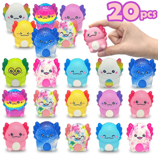 Axolotl Squishy Toys 20 Pack Slow Rising Fidget Sensory Stress Relief Toys for Kids, Cute Salamander Newt Ice Cream Shape Squeeze Toys, Individually Wrapped Party Favors Classroom Prizes for Boys Girls