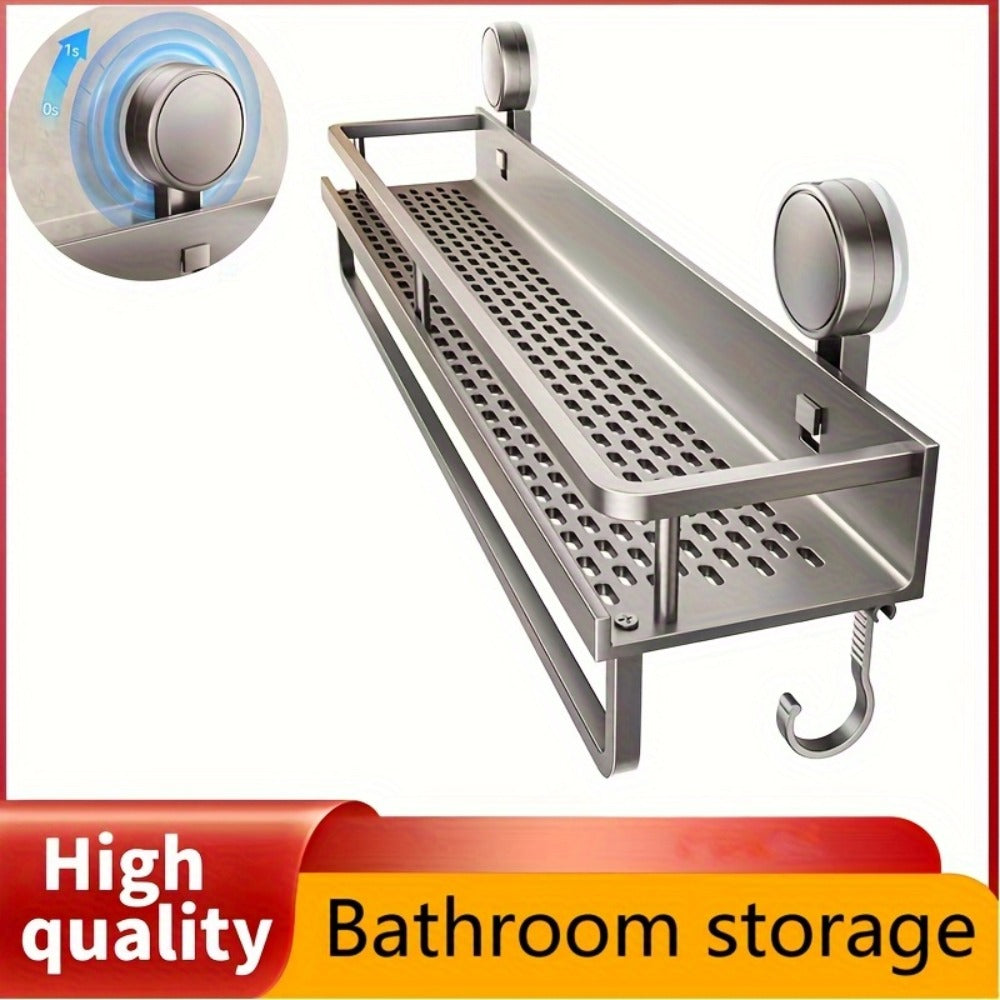 Wall-Mounted Suction Cup Shower Caddy with Towel Hook in Three Size and Pack Options for Bathrooms