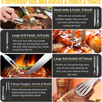 Griddle Tool Set 34 Piece 304 Stainless Steel Flat Top Grill Accessories with Spatula, Tongs & Scraper – Teppanyaki BBQ Tools for Outdoor Camping, Family Cookouts & School Lunches