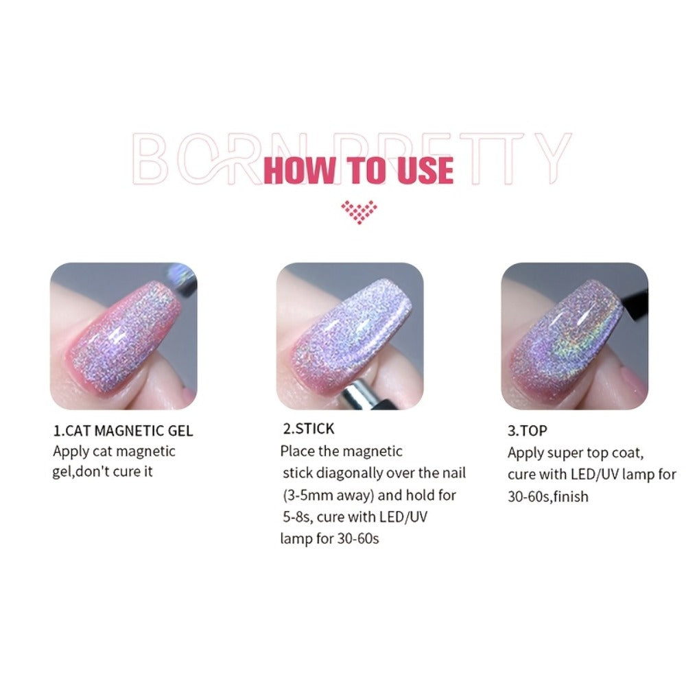 Gel Nail Polish – Cat Eye Magnetic Set BORN PRETTY Nude Golden Glitter 2 Colors Ultra Shine Semi-Permanent UV LED Soak Off Long Lasting…