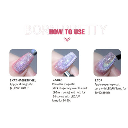 Gel Nail Polish – Cat Eye Magnetic Set BORN PRETTY Nude Golden Glitter 2 Colors Ultra Shine Semi-Permanent UV LED Soak Off Long Lasting…