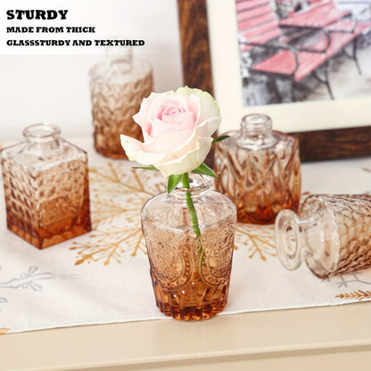 Amber Glass Bud Vases, 36-Piece Mixed Shape Bottle Set for Tables, Shelves and Event Centerpieces