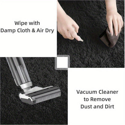 Area Rug, Black Rectangular Shaggy Microfiber Style in 4x6, 5x8, 6x9 or 8x10 Feet with Machine-Wash Care