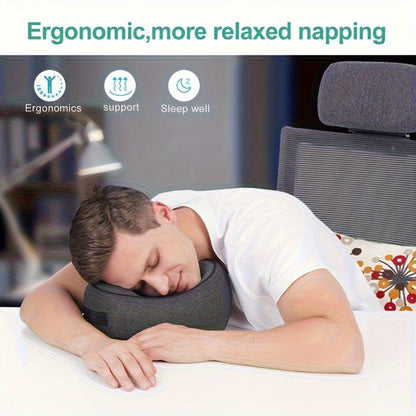 Black Memory Foam Travel Neck Pillow with Front Buckle, 23 × 15 × 28 cm Label, Removable Cover and Carry Bag