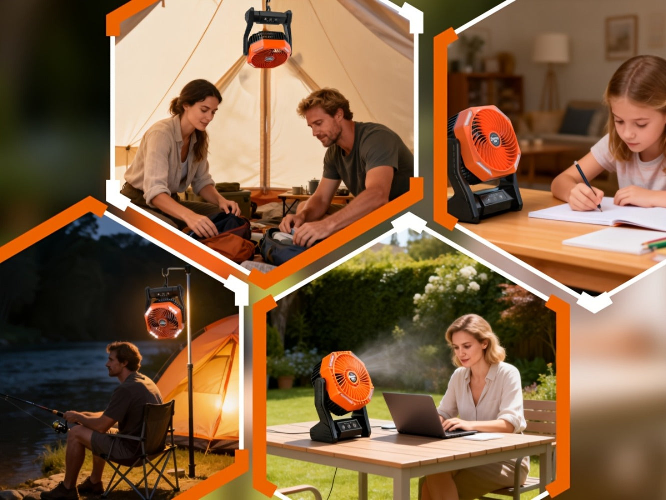 Camping Fan 20000mAh Tabletop and Hanging Fan with 4 Speeds, 3-Level LED Light and 180° Vertical Swing