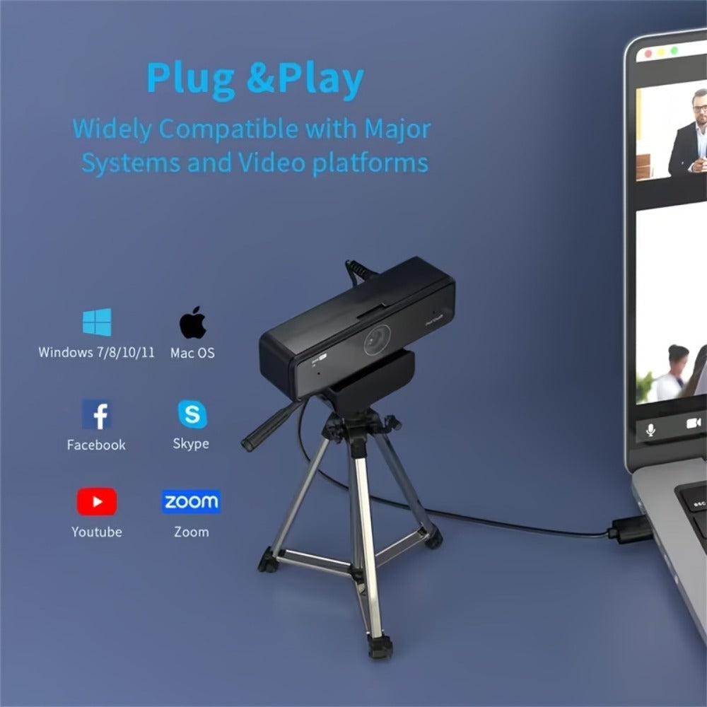2K Webcam with Dual Microphone for PC Laptop, Nuroum V11 1440P HD USB Conference Camera, 360° Rotatable, Auto Light Correction, Privacy Cover, Works with Zoom Meet Teams Skype, Plug and Play