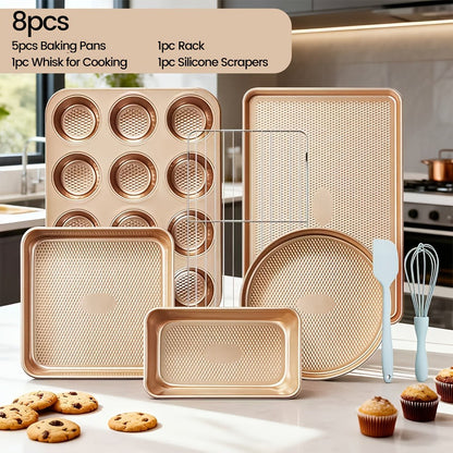 Mixed-Color Bakeware Set with 2–18 Pieces, Cake and Muffin Pans, Trays, Racks and Tools Pictured