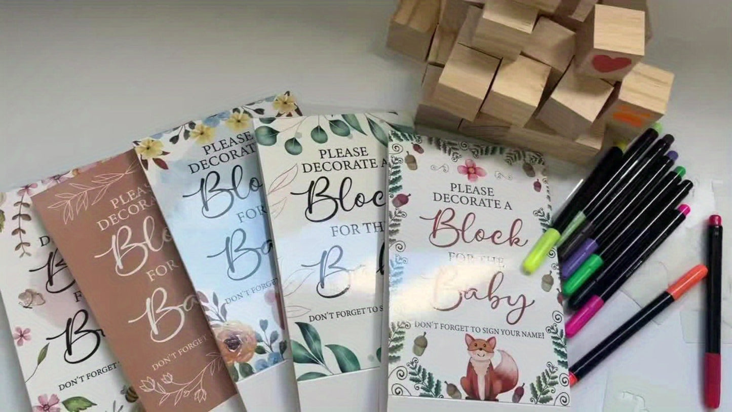 Wooden Block Stacking Party Game in Five Classic, Floral, Greenery, Fox or Bear Style Options