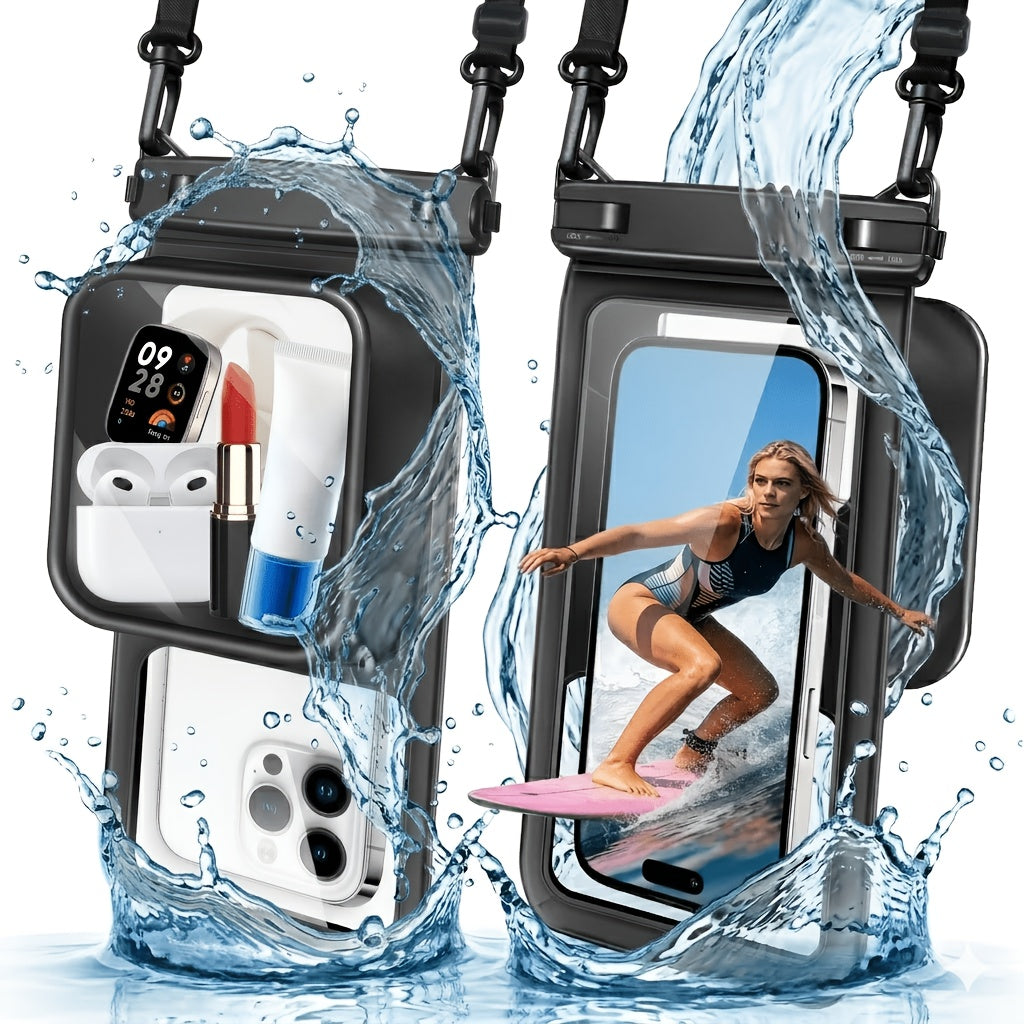 Waterproof Phone Pouch 2 Pack Floating Dual Compartment Dry Bag – 7.5 Inch Shockproof Sandproof Clear Case for iPhone 16 15 14 13 12 Pro Max & Android, Swimming Kayaking Beach Water Sports