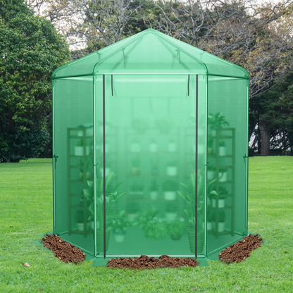 85 x 72 x 90-Inch Walk-In Greenhouse with Green Grid Cover, Roll-Up Door, Mesh Window and Six Ground Stakes