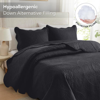 Quilted Bedspread Set 3 Piece – Soft Floral Coverlet with Pillow Shams, Lightweight Breathable Quilt for Bedroom & Guest Room, All Season Bed Cover