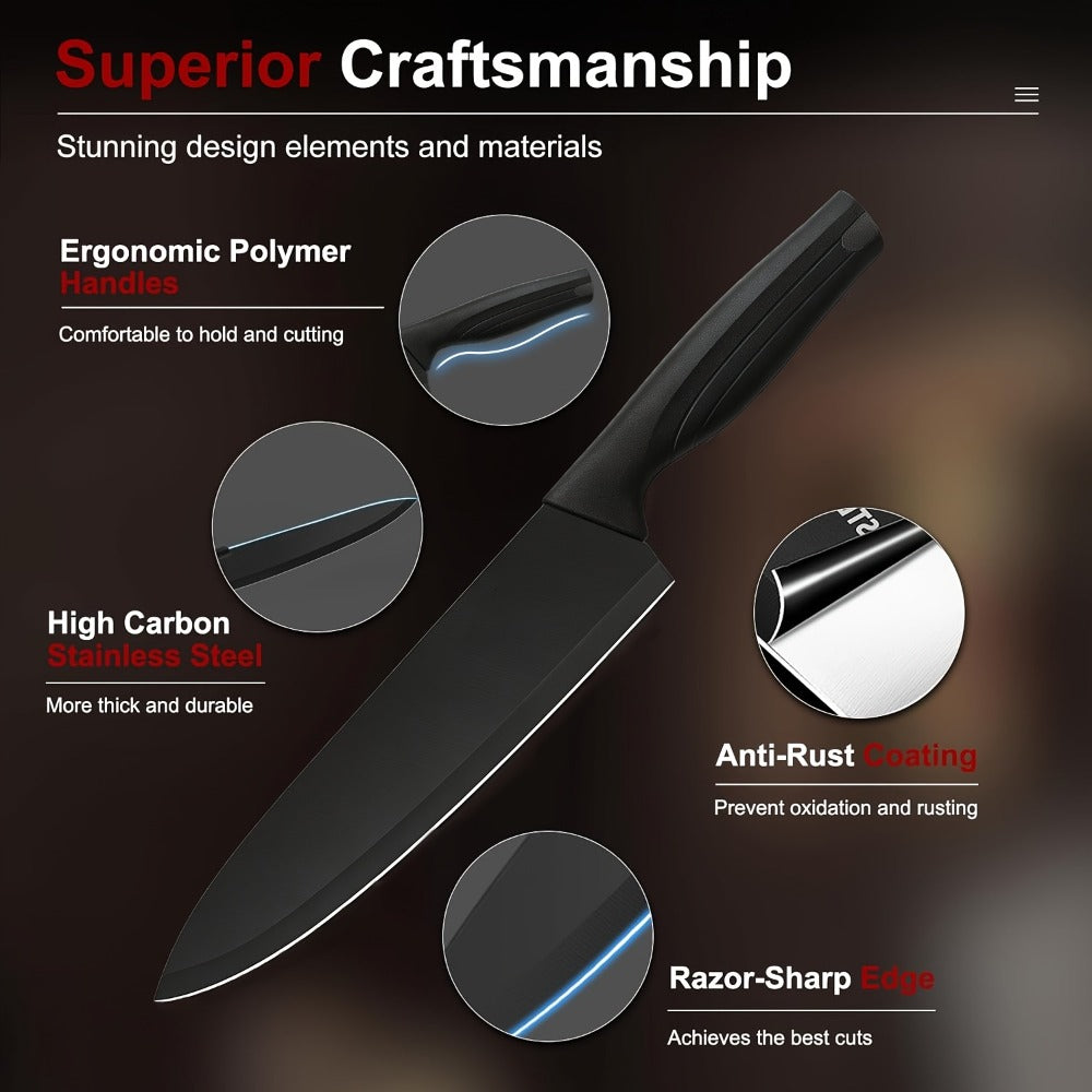 15-Piece Kitchen Knife Set with High-Carbon Stainless Steel Label, Black Handles, Scissors and Sharpening Block