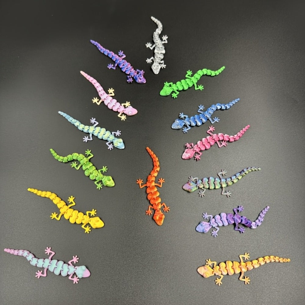 Mini Gecko Figurine Set with 101 Mixed-Color 3D-Printed Lizard Shapes, Each Approximately 3.62 Inches Long