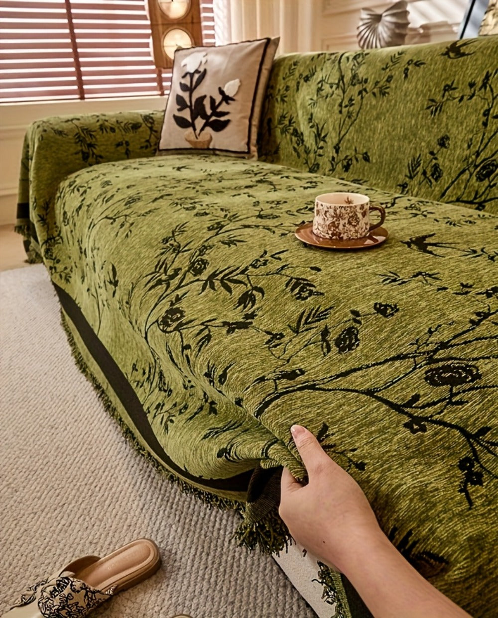 Sofa Cover Chenille Thickened Non-Slip Couch Slipcover Floral Pattern for Living Room Office Pet-Safe All-Season — 1 2 3 4 Seater Sizes