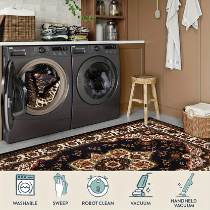 Bohemian Round Rug Large - Soft Non-Slip Machine Washable Vintage Area Rug for Living Room Bedroom Floor Decor
