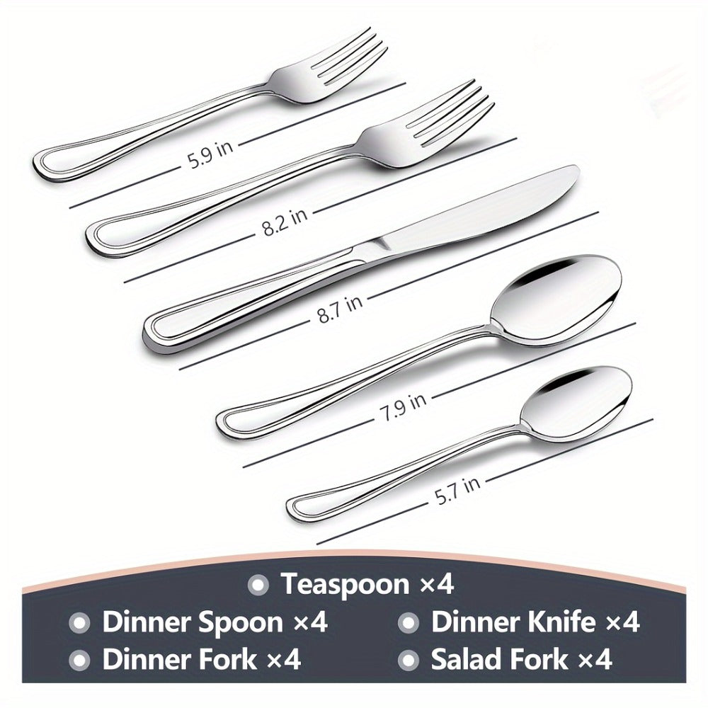 Stainless Steel Flatware Cutlery Set – Mirror Polished, Dishwasher Safe, Silver & Black Options, Service for 4 / 8 / 12 – Kitchen Utensil Set for Home, Restaurant & Wedding Gift