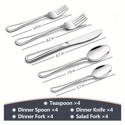 Stainless Steel Flatware Cutlery Set – Mirror Polished, Dishwasher Safe, Silver & Black Options, Service for 4 / 8 / 12 – Kitchen Utensil Set for Home, Restaurant & Wedding Gift