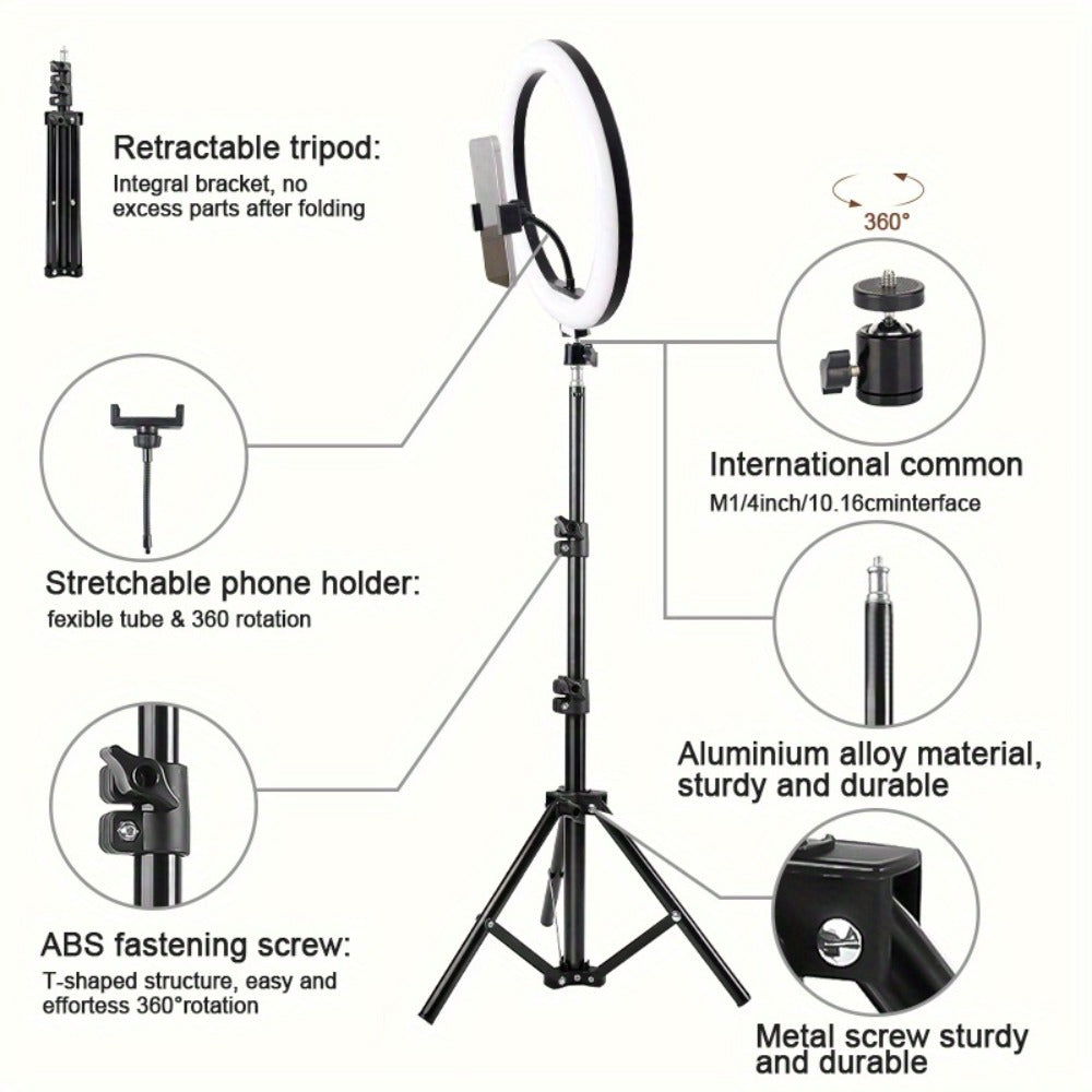 Ring Light 10 Inch with Tripod Stand & 2 Phone Clips – Dimmable LED Selfie Light for TikTok, YouTube, Makeup, Live Streaming, Video Calls, Photography & Home Studio Lighting Kit