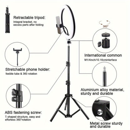 Ring Light 10 Inch with Tripod Stand & 2 Phone Clips – Dimmable LED Selfie Light for TikTok, YouTube, Makeup, Live Streaming, Video Calls, Photography & Home Studio Lighting Kit