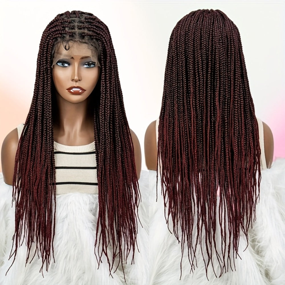 Box Braids Wig 360 Full Lace Knotless 30 Inch Natural Hairline High Temperature Fiber | 4 Colors Women Wedding Party Daily Protective Style