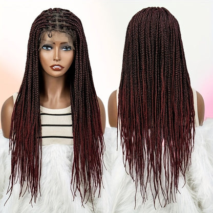 Box Braids Wig 360 Full Lace Knotless 30 Inch Natural Hairline High Temperature Fiber | 4 Colors Women Wedding Party Daily Protective Style