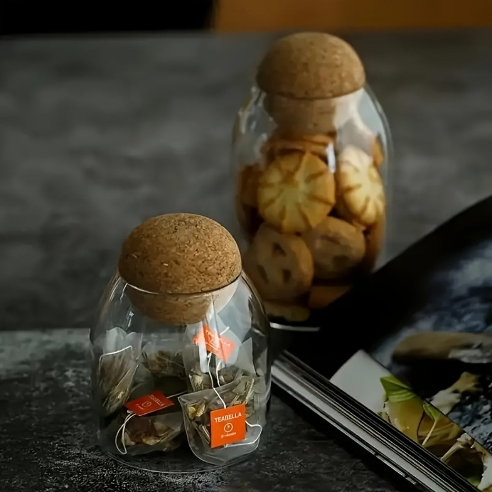 Three-Piece 17-Ounce Glass Storage Jar Set with Round Cork Stoppers for Tea, Candy, Spices or Dry Goods
