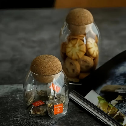 Three-Piece 17-Ounce Glass Storage Jar Set with Round Cork Stoppers for Tea, Candy, Spices or Dry Goods