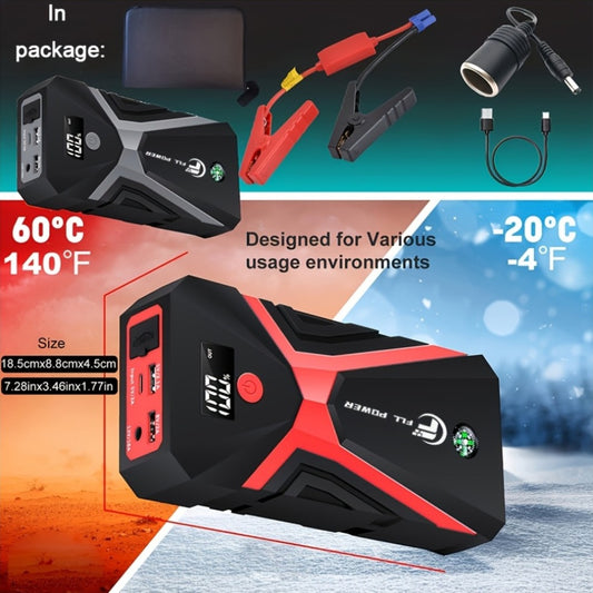 Jump Starter Power Bank 1600A–3000A – 12V Car Battery Booster, USB-C Fast Charge, LED Flashlight, MCU Precision Control, Works at -20°C