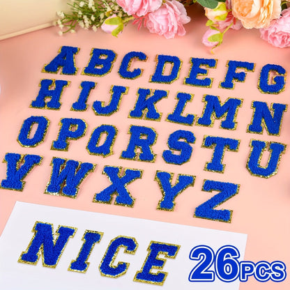 Chenille Alphabet Letter Patch Set, 26 Self-Adhesive A-Z Appliques in Five Exact Checkout Colors