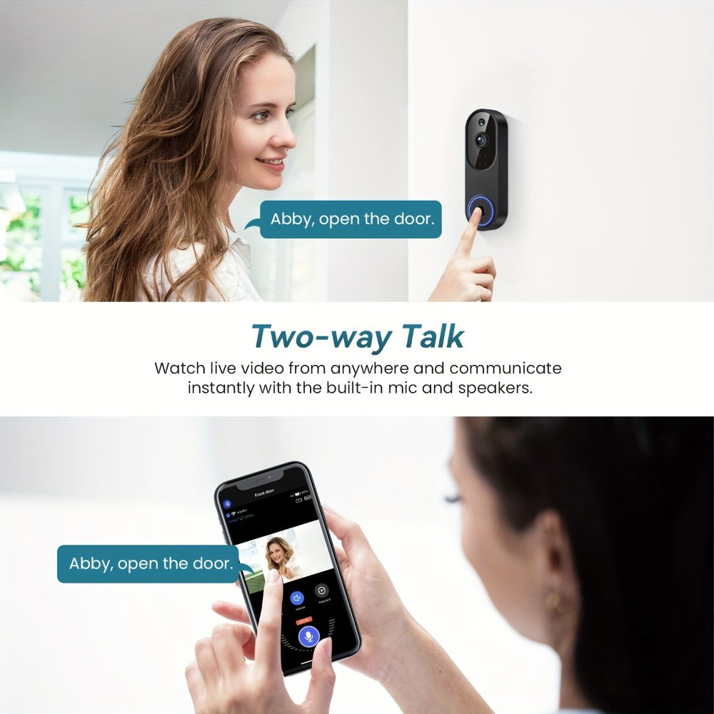 166° Ultra Wide Angle Smart Doorbell Camera 2K HD Wireless WiFi, AI Human Detection, Two-Way Audio