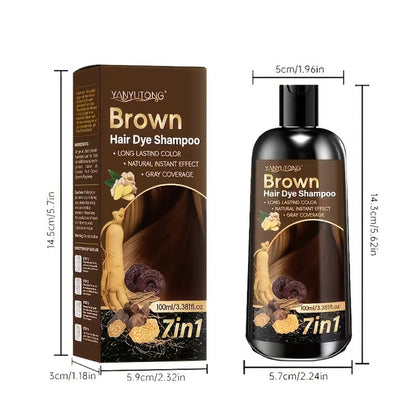 7-in-1 Gray Hair Coverage Color Shampoo with Ginger Oil Biotin & Rosemary — Gentle Scalp-Safe Formula, No Ammonia, Long-Lasting Color, 3 Shades Brown Chestnut Brown Black, Men & Women