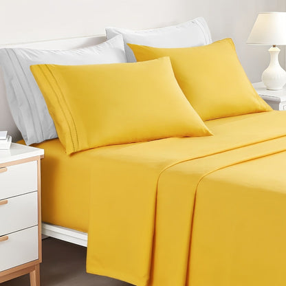 Fitted Sheet Set Deep Pocket | Soft Cooling Breathable Bedding 3-4pcs Fade-Resistant All-Season for Twin Full Queen King – Solid Color Bed Sheets for Dorm Guest Room Everyday Use