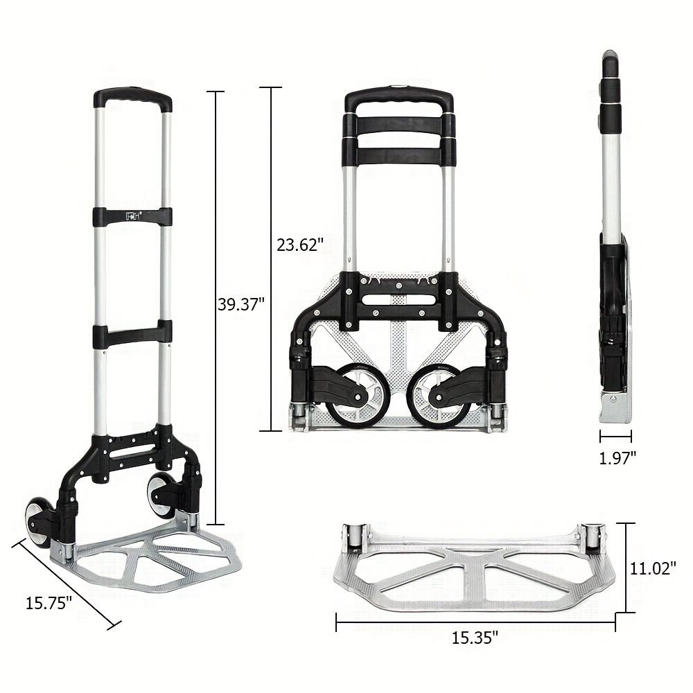 Folding Aluminum Hand Truck & Dolly 165 lbs Capacity, Lightweight Collapsible Cart for Home, Office, Automotive and Travel Use, 4 Colors