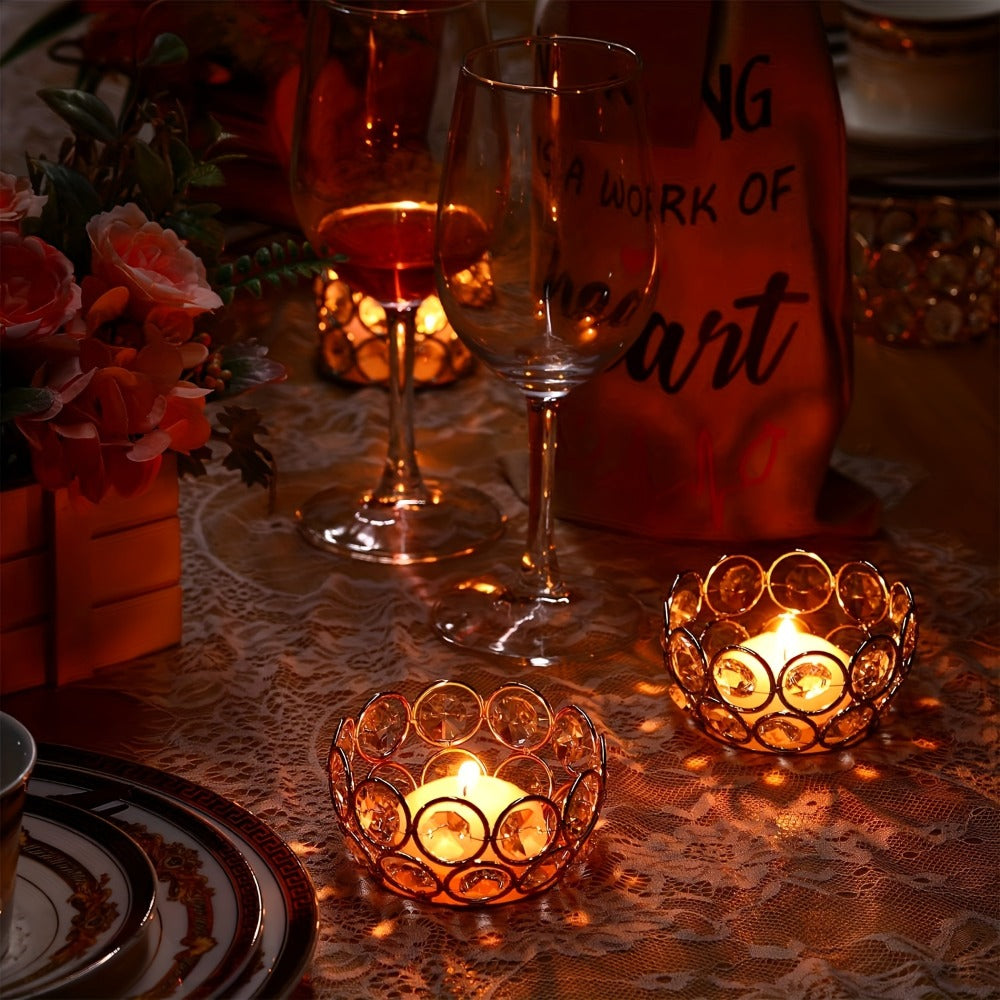 Candle Holder Set 20-Piece Tealight Cups with Openwork Crystal-Look Frames in Gold or Silver Finish