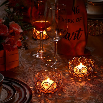 Candle Holder Set 20-Piece Tealight Cups with Openwork Crystal-Look Frames in Gold or Silver Finish