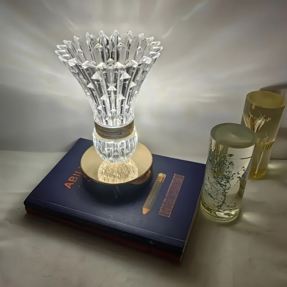 Table Lamp with Crystal Vase Shade, Touch Dimming, USB Rechargeable Power and One or Two-Lamp Options