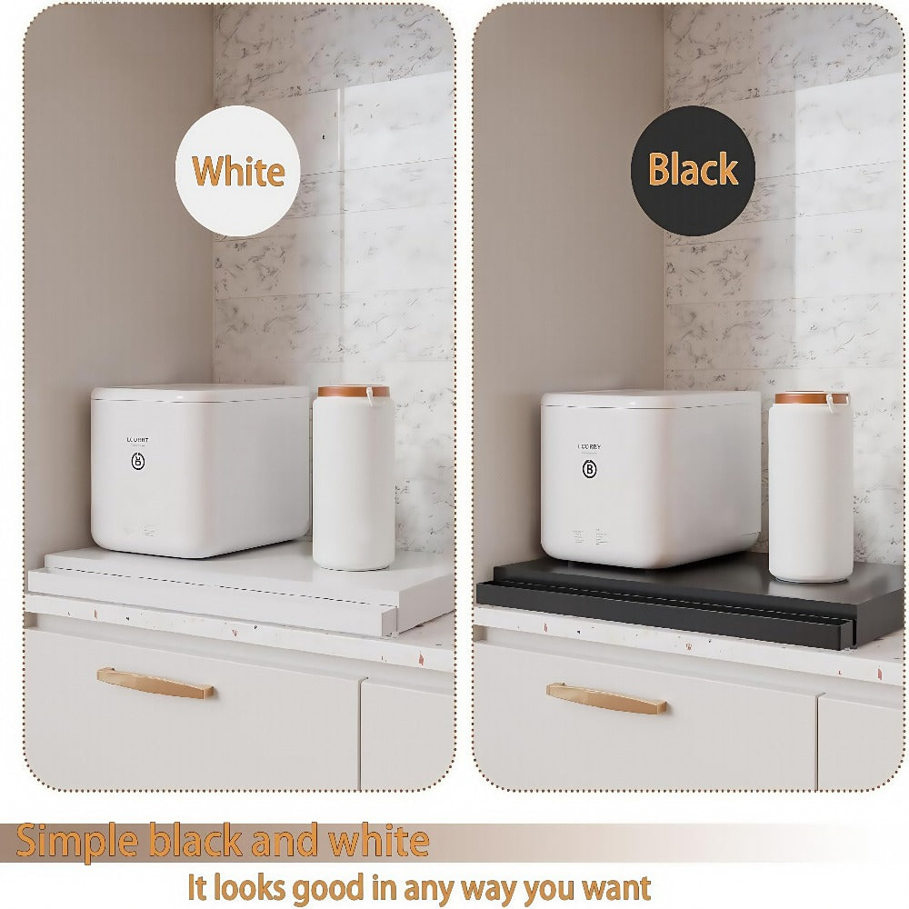 Pull-Out Microwave Stand with Metal Countertop Shelf, 15.4-24.4-Inch Extension and Black or White One- or Two-Piece Sets