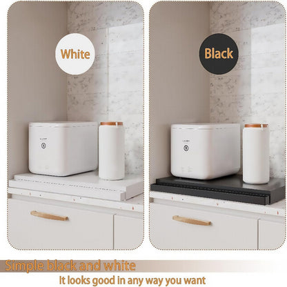 Pull-Out Microwave Stand with Metal Countertop Shelf, 15.4-24.4-Inch Extension and Black or White One- or Two-Piece Sets