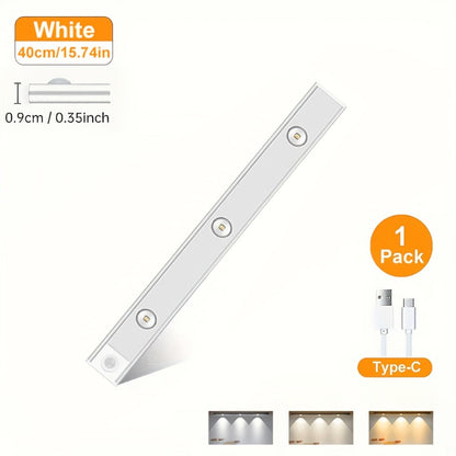 LED Motion Sensor Light USB-C Rechargeable 3 Color Temperatures Stepless Dimming Wireless Magnetic Under Cabinet Closet Night Light 1 2 4 Pack 20cm 30cm 40cm 50cm